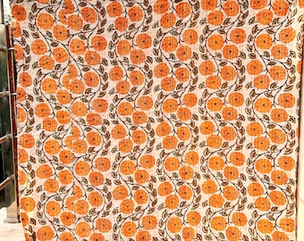 Indian Handstitched Kantha Quilt Bohemian Bedspread Cotton Bed Blanket Decorative Bedsheet Queen King Size Boho Bed Cover Sunflower Design