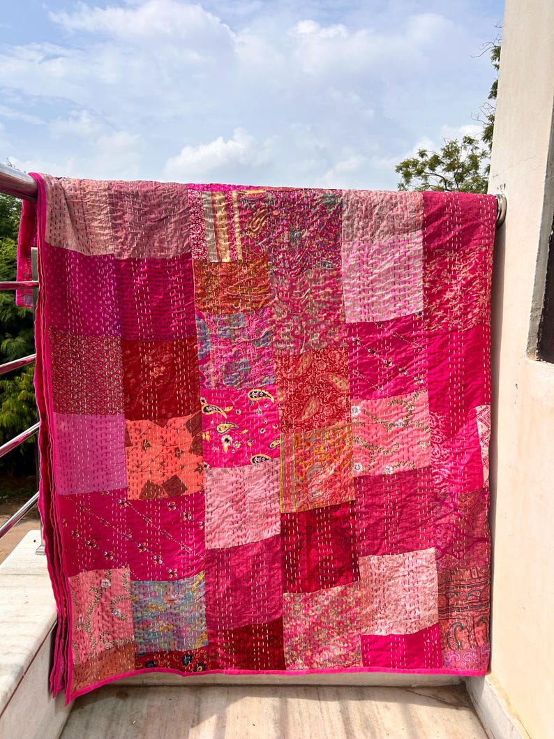 Indian bedcover, bohemian, baby quilts, floral quilts, boho decor, vintage blanket, recycled blanket, double bedcover, hand embroidered, handmade patchwork, old sari patch, unique throw, queen size bed cover, rare quilt, multi  color, kantha blankets, vintage kantha, handmade quilts, cotton kantha quilts, reversible kantha, dignify kantha, paisley print, small kantha, small quilt, floral printed, printed quilts, boho kantha throw, hand block kantha, indigo kantha quilts, organic kantha