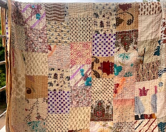 Indian Handstitched Silk Patchwork Kantha Quilt Hippie Bedding Bedspread Boho Bohemian Bed Cover Throw Blanket Gudari King Queen Twin Size