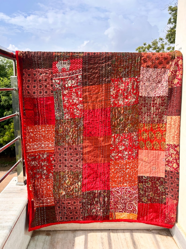 Indian bedcover, bohemian, baby quilts, floral quilts, boho decor, vintage blanket, recycled blanket, double bedcover, hand embroidered, handmade patchwork, old sari patch, unique throw, queen size bed cover, rare quilt, multi  color, kantha blankets, vintage kantha, handmade quilts, cotton kantha quilts, reversible kantha, dignify kantha, paisley print, small kantha, small quilt, floral printed, printed quilts, boho kantha throw, hand block kantha, indigo kantha quilts, organic kantha