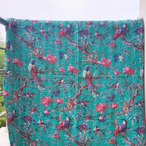 Indian Handstitched Kantha Quilt Bohemian Bedspread Cotton Bed Blanket Decorative Bedsheet Queen King Size Boho Bed Cover Patchwork Kantha