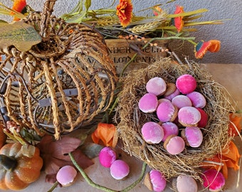 12 Silk Velvet Acorns with real Acorn Caps in Pinks