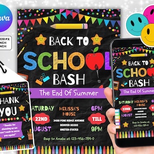 Back to School Bash Invitation, Editable End of Summer Party (Canva Editable)