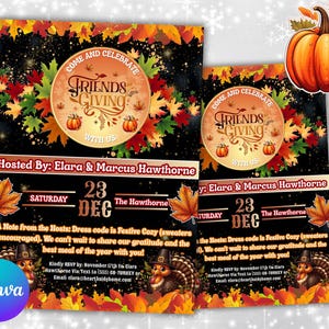 Friendsgiving Dinner Invitation Thanksgiving Party Invite Friendsgiving Potluck Invite Friendsgiving Party Invite Editable Canva Template
