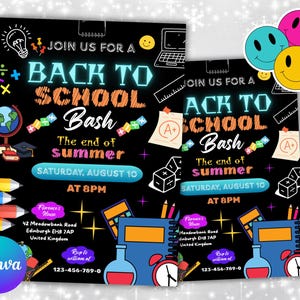 Editable Back To School Bash Flyer, Flyer Template, Community Event Flyer, Back To School Party Invite Flyer, Premade Invitation Flyer
