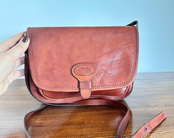 Vintage Brown Leather Crossbody Bag, La Moda Italy, Classic Shoulder Bag, Genuine Leather, Minimalist Everyday Bag, 90s Style