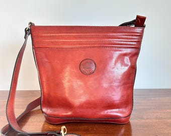 Vintage I Ponti Leather Crossbody Bag – Made in Italy, Burgundy Red Shoulder Bag, Genuine Leather Minimal Classic Purse