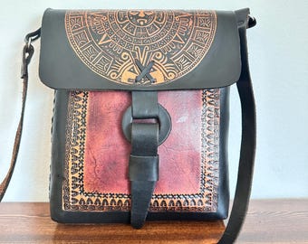 Boho Leather Crossbody Bag Handmade Tribal Ethnic Shoulder Bag Festival Bohemian Vintage Style Bag