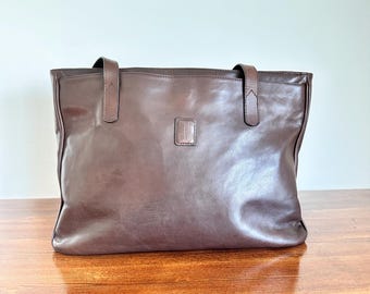 Vintage GIPEL Leather Tote Bag Brown – Italian Genuine Leather Shoulder Bag Minimal Classic Everyday Bag