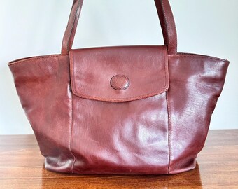 Vintage Italian Leather Tote Bag GIPEL, Brown Shoulder Bag, Minimalist Large Leather Bag, Everyday Work Handbag, Soft Leather Purse