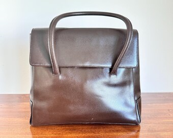 Vintage Brown Leather Handbag Top Handle Bag Classic Shoulder Bag Minimalist Retro Purse