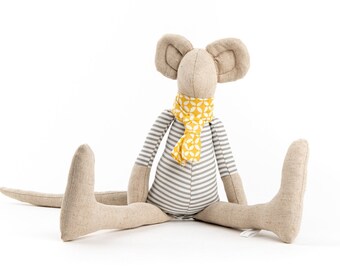 Kids gift, Handmade linen Mouse doll, Stuffed animal