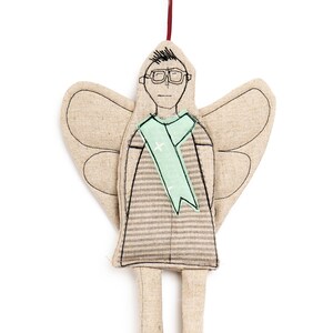 Gender free gift, Linen angel doll, Modern christmas, Handmade ornament, Non binary gift, Hipster doll, Christmas ornaments, Coworker gift image 1