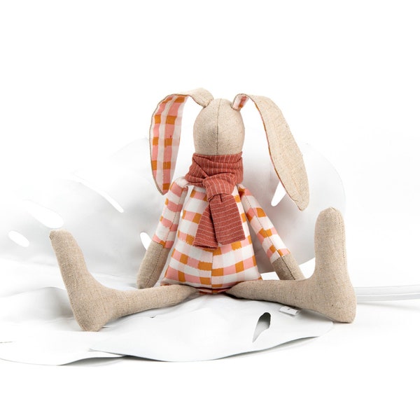 Bunny doll, Linen Stuffed animal, Nursery decor, Boy or girl gift, Heirloom doll, Gift for kids