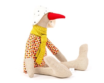 Stoffpuppe, Modernes Leinentier, Rag Bird Puppe, Baby Geschenk