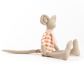 Stuffed animal, Handmade linen mouse doll, Newborn gift, Rag doll, Eco friendly gift, Gift for kids