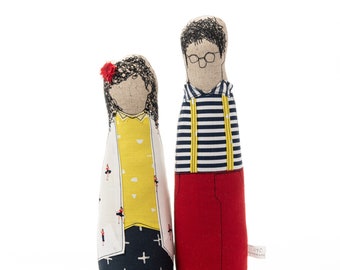 Family Portrait, Couple gift, Fabric doll, Handmade gift, Linen dolls, Art dolls