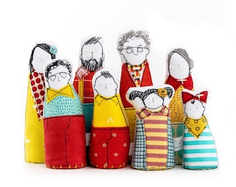 Puppenhaus Puppen, Handgemachte Stoffpuppen für Puppenhäuser, Miniatur 8 Familienmitglieder, Weihnachtsgeschenk für Kinder, Stoffpuppen