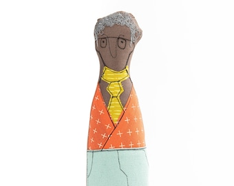 Father's day gift,  Grandpa or father doll, Black doll, Fabric portrait doll