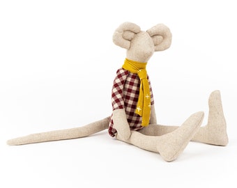 Handmade Linen Mouse Doll - Soft Toy for Kids - Eco-Friendly Perfect for a Birthday or Christmas Gift