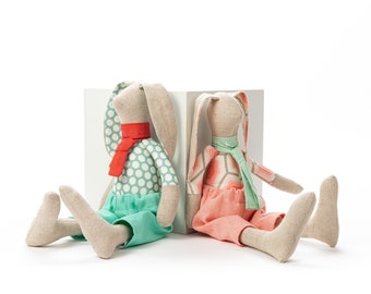 Baby nursery, Easter bunny toy, Baby gift, Stuffed animal doll, Rabbit fabric doll, Set of 2