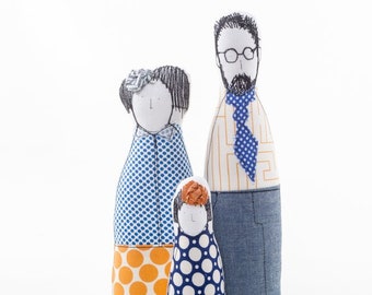 Family portrait, Handmade portrait fabric doll , Family gift, Soft sculpture, Parents & kids