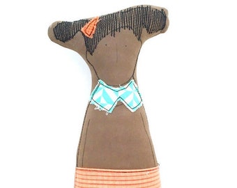 Brown skinned girl doll, Soft sculpture, Girl gift, Handmade fabric doll, Family portrait doll