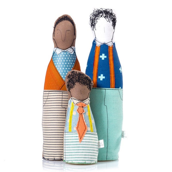Biracial family portrait, Couple gift, Same sex gift, Lgbt pride, Gay wedding, Gay father, Gay family, Fabric handmade decorative doll