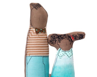 Fabric portrait, Handmade doll, Miniature doll, Brother and sister, Portrait doll, Custom your own family