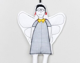 Angel doll, Unique doll, Christmas ornaments, Coworker gift , Housewarming gift, Non binary gift, Hipster doll, Gender free gift