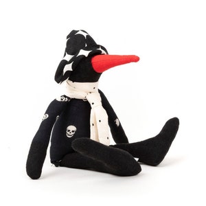 Stuffed bird doll ,Soft duck doll ,Black rag doll , Plush duck SMALL-B&W, red