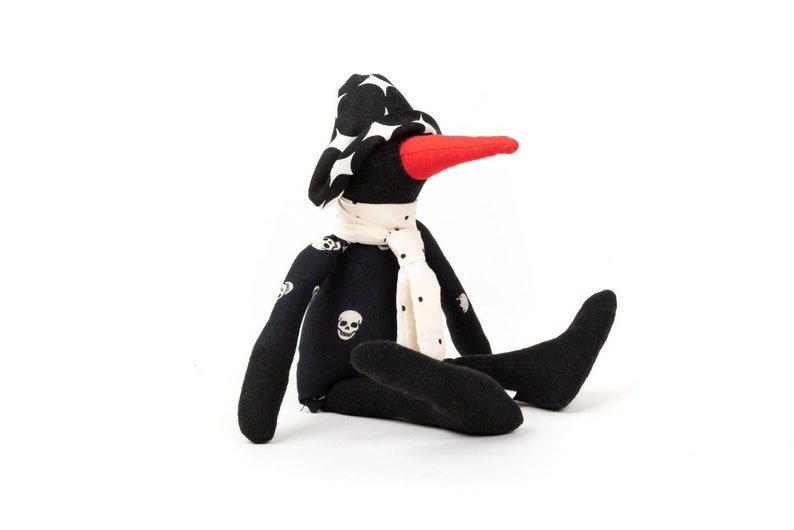Stuffed bird doll ,Soft duck doll ,Black rag doll , Plush duck SMALL-B&W, red
