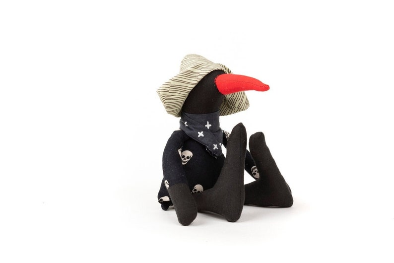 Stuffed bird doll ,Soft duck doll ,Black rag doll , Plush duck SMALL-blck mint red