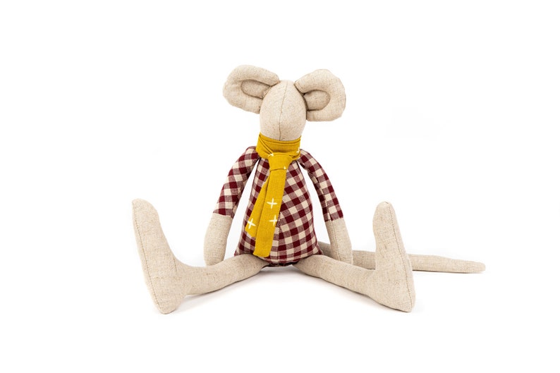 Handmade Linen Mouse Doll Soft Toy for Kids Eco-Friendly Perfect for a Birthday or Christmas Gift Yellow scarf