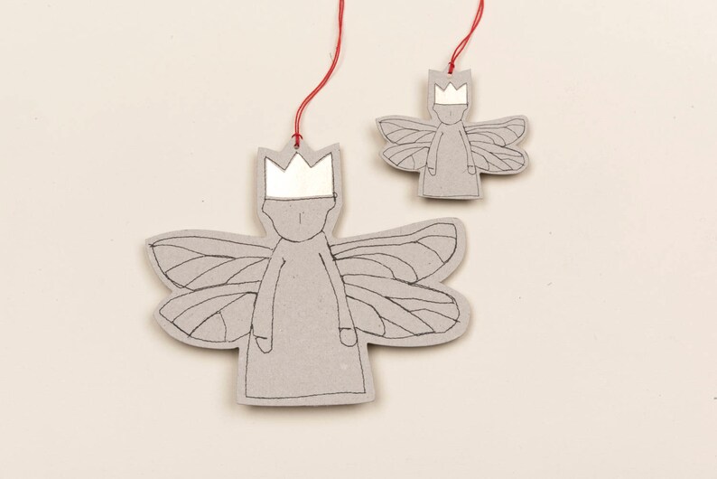 étiquettes pour cadeaux de Noël, décoration d'arbre, ange en papier, décoration de Noël, décoration angélique, Noël rouillé, Noël écologique, poupées en papier, lot de 5, poupées décoratives Gris