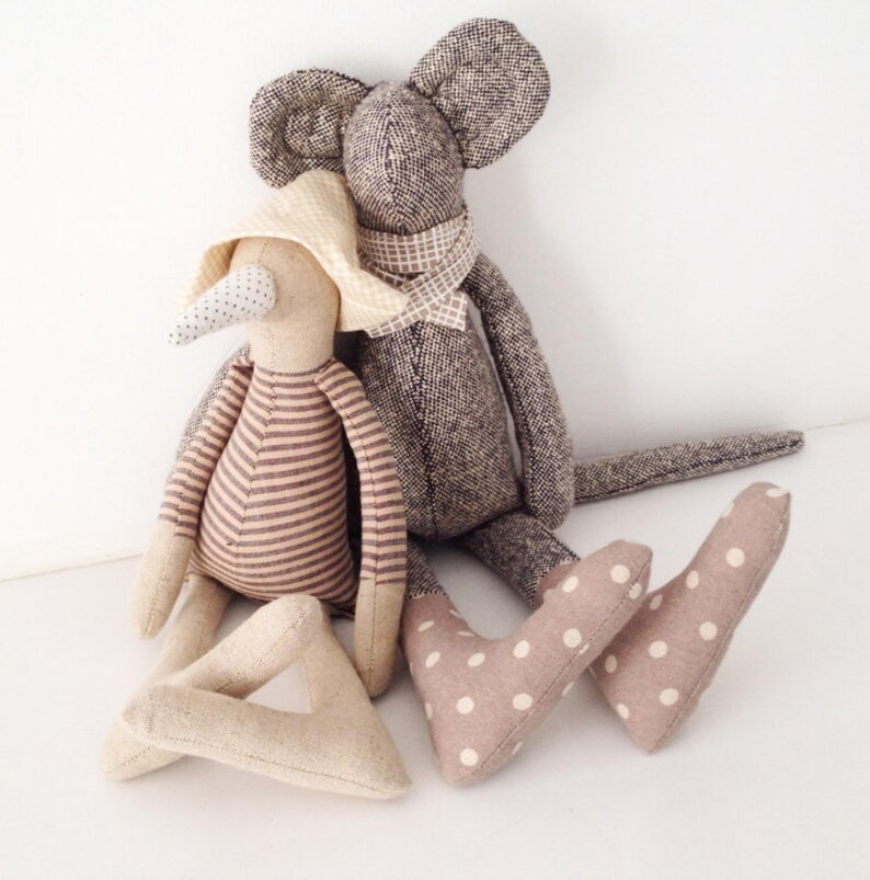 Baby room décor, Decorative doll toy, Handmade mouse, Newborn gift, Stuffed Modern doll, Linen doll image 8