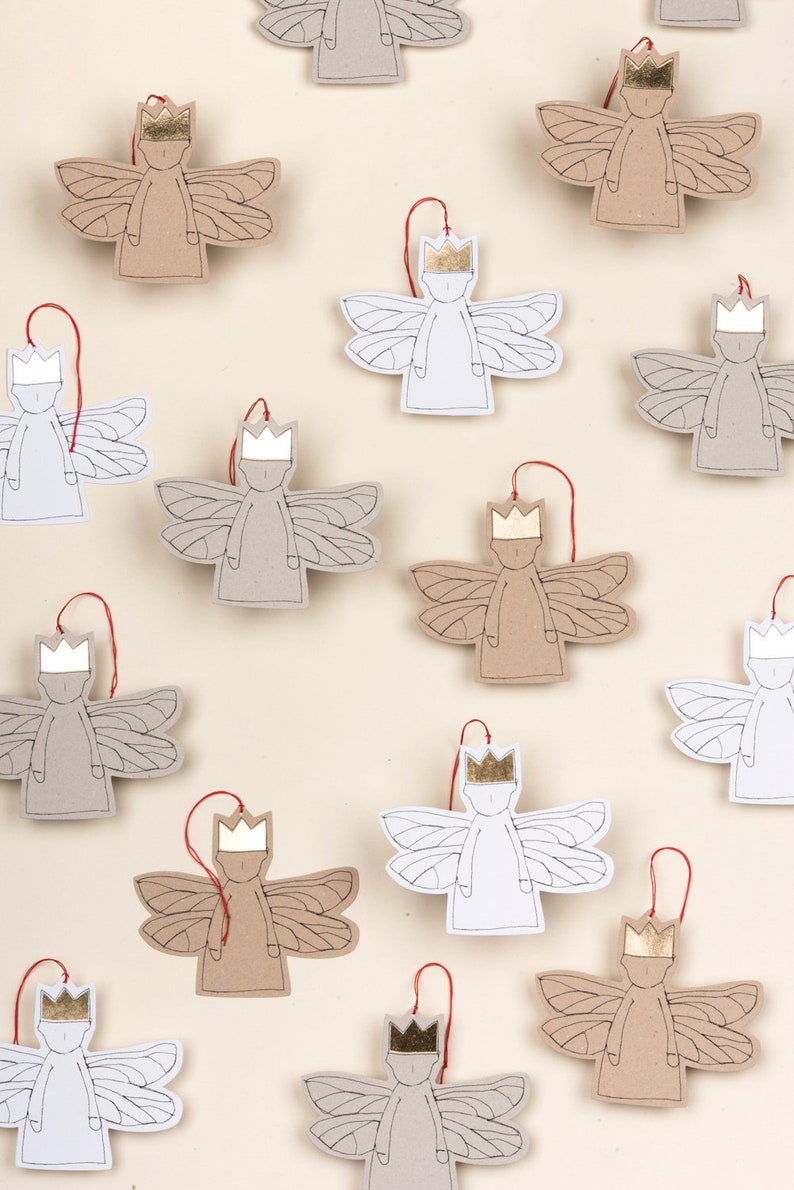 Tree ornament, Modern Christmas, Paper angel, 10 Gift tags, Christmas decoration, Stocking stuffer,Eco christmas, Angelic décor, Rusty décor image 2