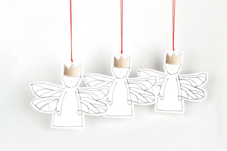 Tree ornament, Modern Christmas, Paper angel, 10 Gift tags, Christmas decoration, Stocking stuffer,Eco christmas, Angelic décor, Rusty décor White