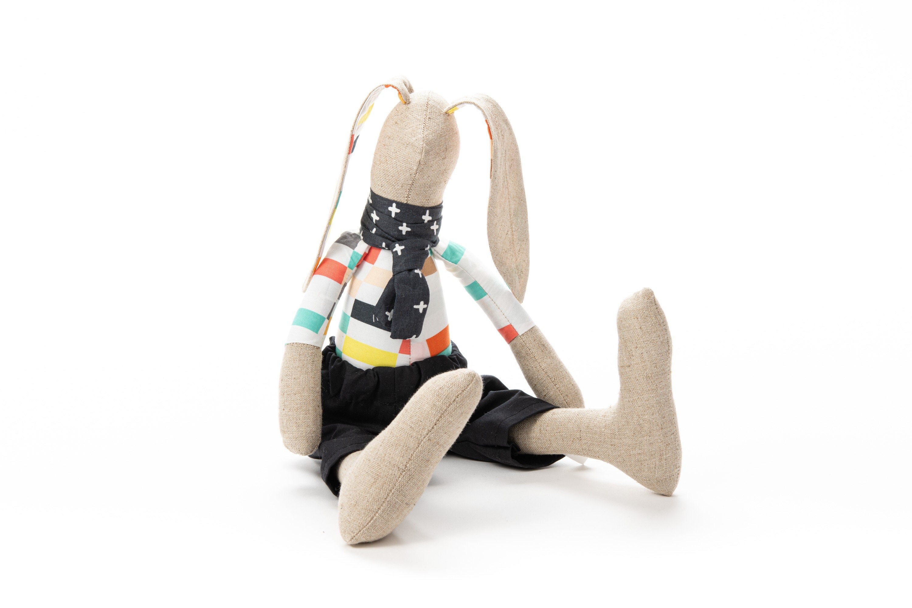 Handmade fabric doll, Baby gift, Easter bunny toy, Linen doll, Rabbit baby plush toy