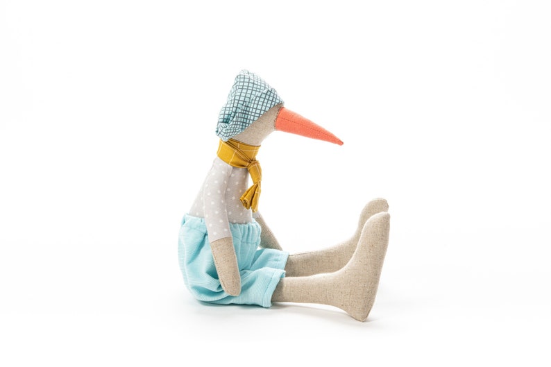 Handmade bird, Stuffed animal toy, Unique gifts for baby, Soft bird, Handmade rag dolls, Stuffed bird, Modern nursery décor, Animal doll BIG-blue gray yellow