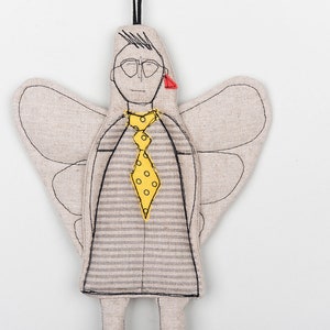 Gender free gift, Linen angel doll, Modern christmas, Handmade ornament, Non binary gift, Hipster doll, Christmas ornaments, Coworker gift Yellow tie