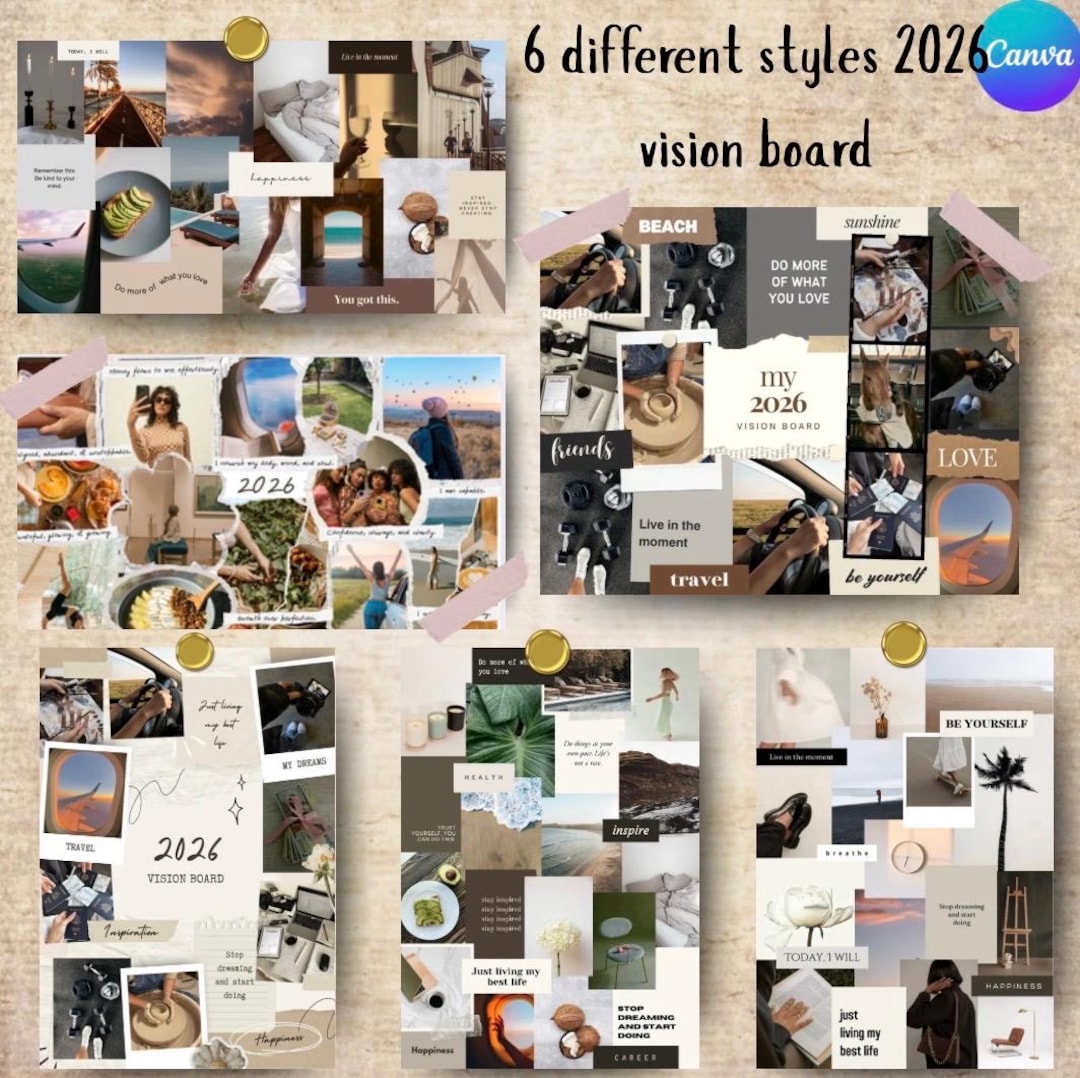 2026 Vision Board Kit Canva Editable Templates 6 Different Styles - Etsy