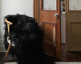 Double Icelandic Sheepskin Throw | BLACK- Minimal + Cozy Luxury, Scandinavian Hygge Home Decor Aesthetic, A Great House Warming Gift