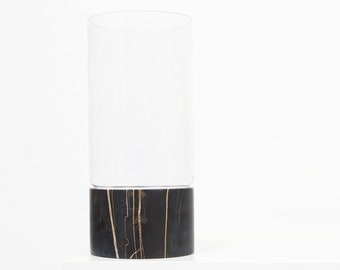 Large Marble + Glass Vase Hurricane | BLACK Minimal Contemporary Hygge Design Aesthetic Flower Vase, Candle Holder, House Warming Gift