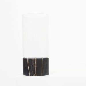 Large Marble Glass Vase Hurricane BLACK Minimal Contemporary Hygge Design Aesthetic Flower Vase, Candle Holder, House Warming Gift image 1