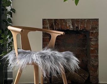 Icelandic Sheepskin Leather + Wool Chair Pad Pad | SILVER SQUARE - Comfy + Cozy Scandinavian Hygge Decor Aesthetic For Stools and Seats