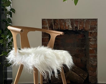 Icelandic Sheepskin Leather + Wool Chair Pad | WHITE SQUARE - Comfy + Cozy Scandinavian Hygge Decor Aesthetic For Stools and Seats Free Ship