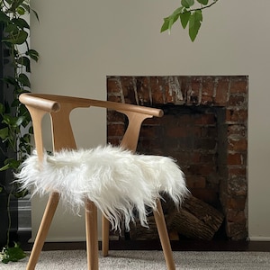 Icelandic Sheepskin Leather Wool Chair Pad WHITE SQUARE Comfy Cozy Scandinavian Hygge Decor Aesthetic For Stools and Seats Free Ship image 1