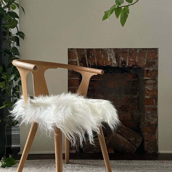 Icelandic Sheepskin Leather + Wool Chair Pad | WHITE SQUARE - Comfy + Cozy Scandinavian Hygge Decor Aesthetic For Stools and Seats Free Ship