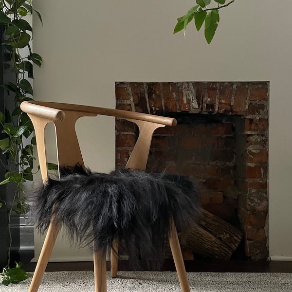 Icelandic Sheepskin Leather + Wool Chair Pad  | BLACK SQUARE - Comfy + Cozy Scandinavian Hygge Decor Aesthetic For Stools and Seats
